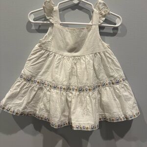 White Ruffled Baby Dress with Floral Trim